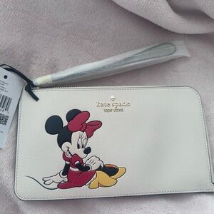 kate spade white Minnie Mouse zip wallet with pink bow